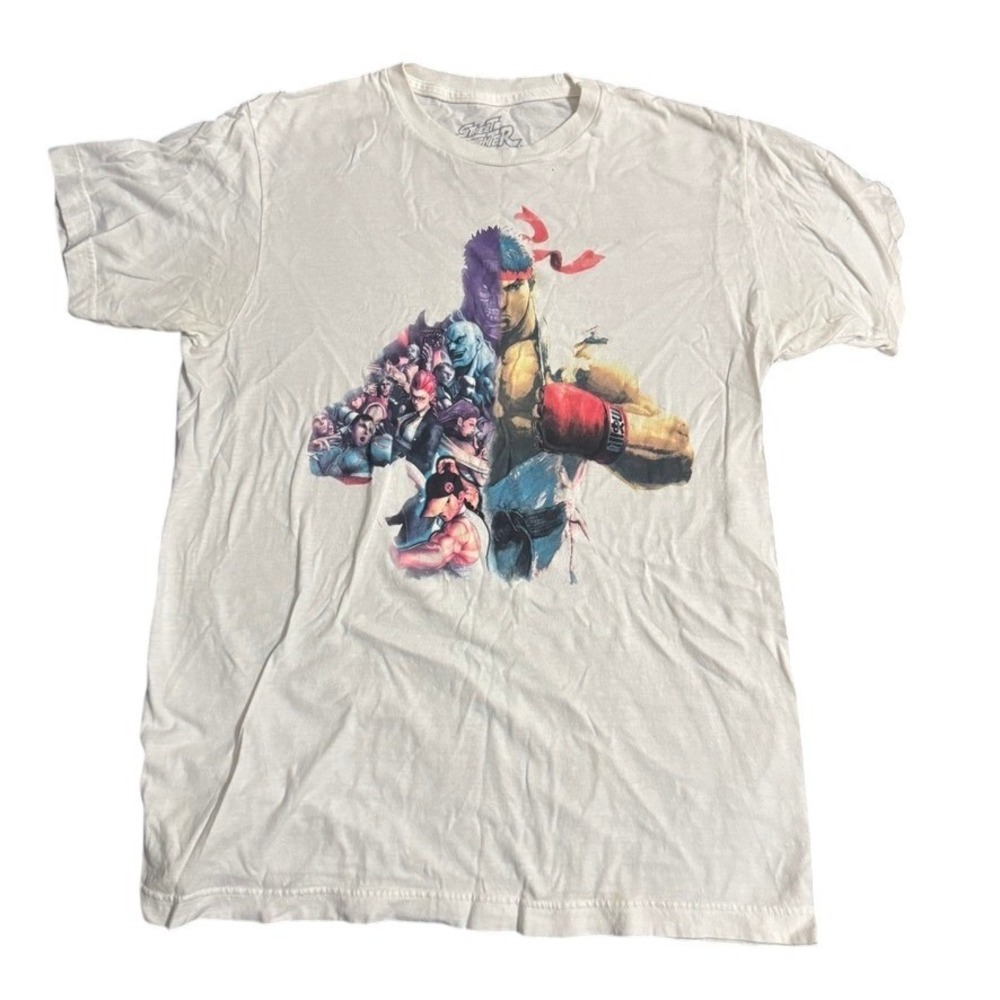 Street Fighter Ryu Graphic T-Shirt Mens Capcom Video Game Cream Tee Short Sleeve